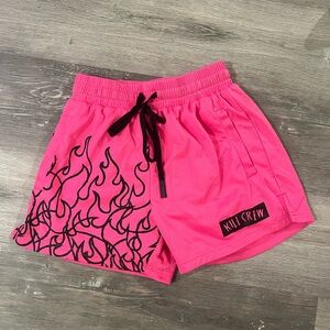 Kill Crew Women's Athletic Shorts in Pink with Black Flame Design